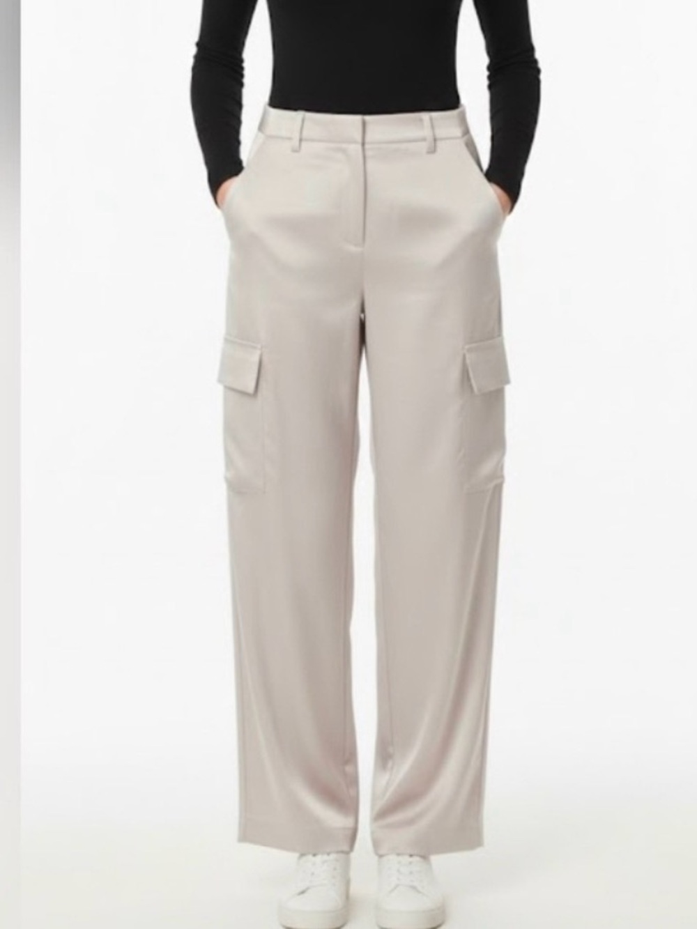 Aritzia Babaton Outgoing Satin Cargo Pant Size 10 Wide Leg Light Birch Cream